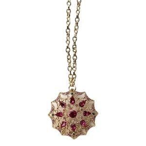 ANNE KLEIN • Pink Crystal Pendant Gold Necklace